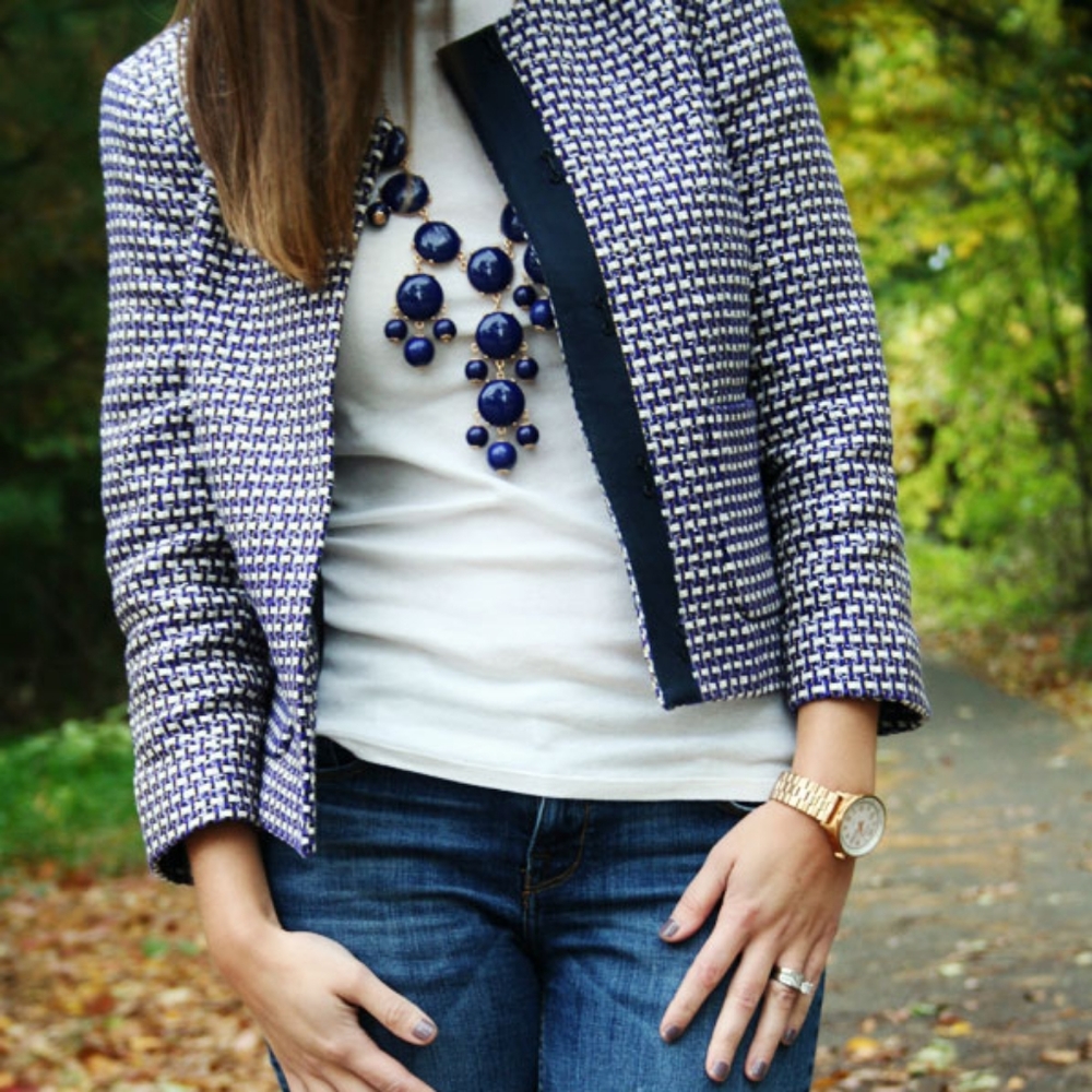 J CREW Midnight Navy Blue Tweed Blazer Jacket
